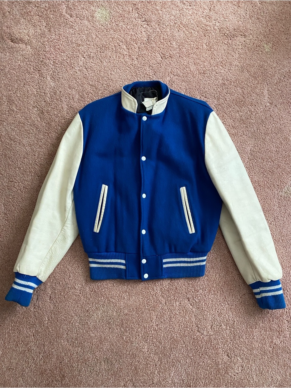 Vintage Blue and White Varsity Bomber Jacket